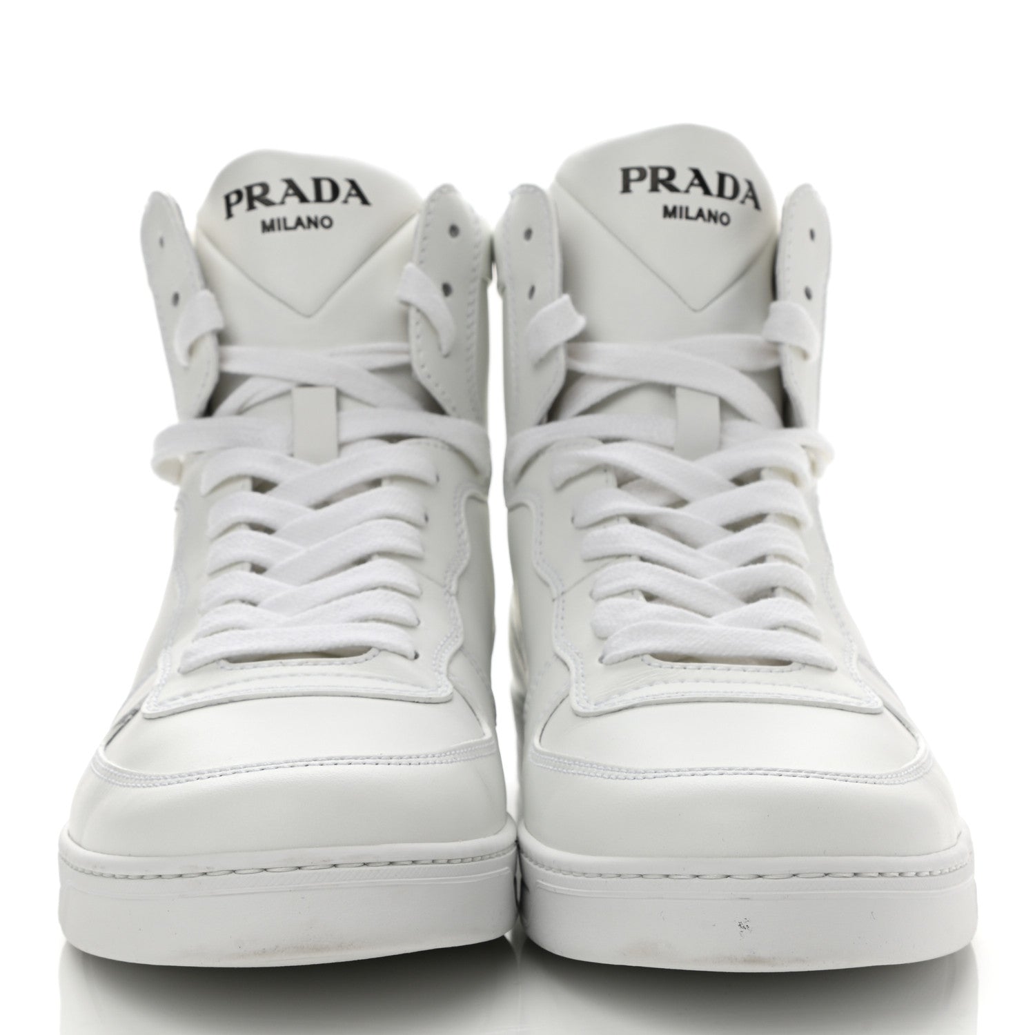 Prada Vitello Soft Triangle Logo Mens High Top Sneakers 7.5 White 2 of 7