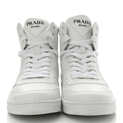 Prada Vitello Soft Triangle Logo Mens High Top Sneakers 7.5 White 2 of 7