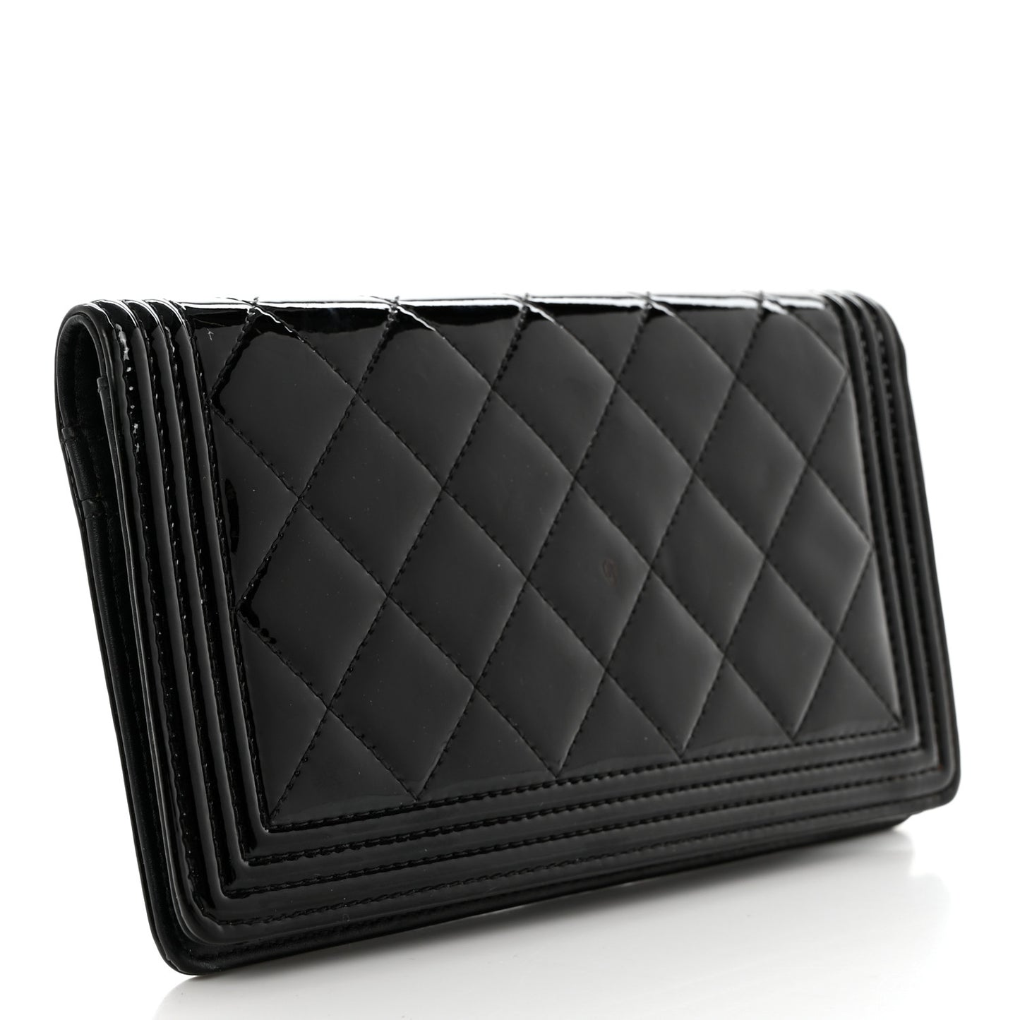 Patent Calfskin Quilted Boy Yen Wallet Black
