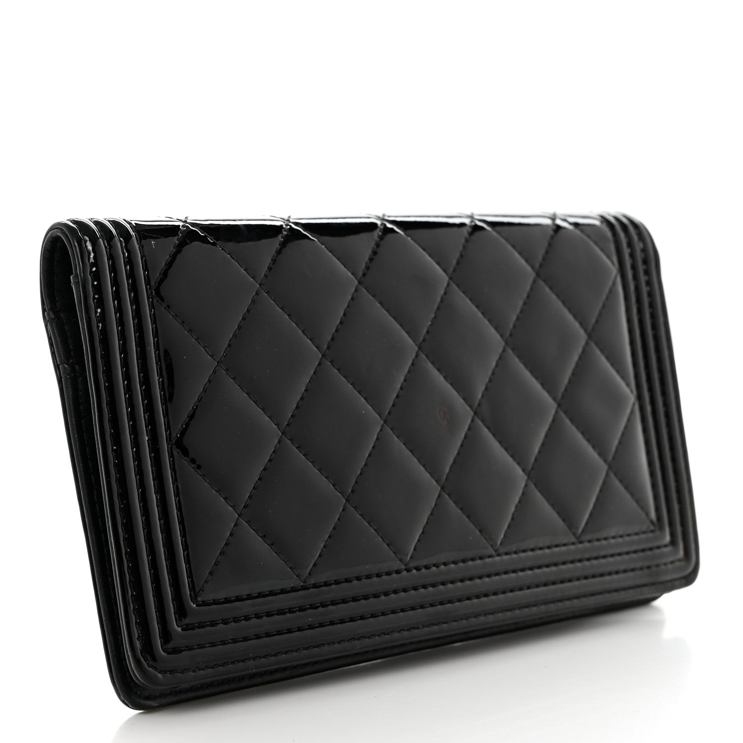 Chanel Patent Calfskin Quilted Boy Yen Wallet Black 3 of 9
