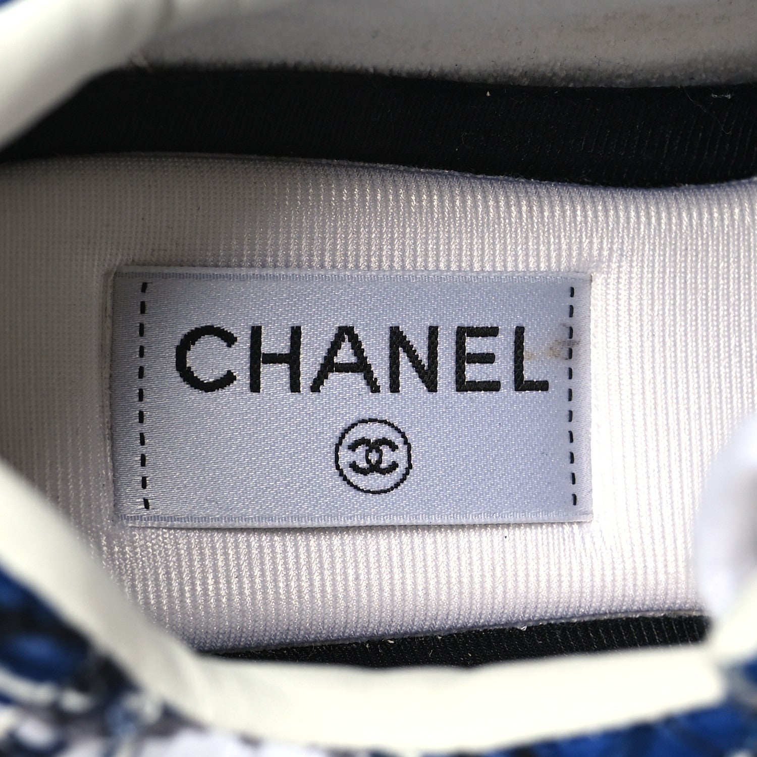 Chanel Tweed Suede Calfskin Womens CC Sneakers 38.5 Dark Blue Black Grey White 7 of 10