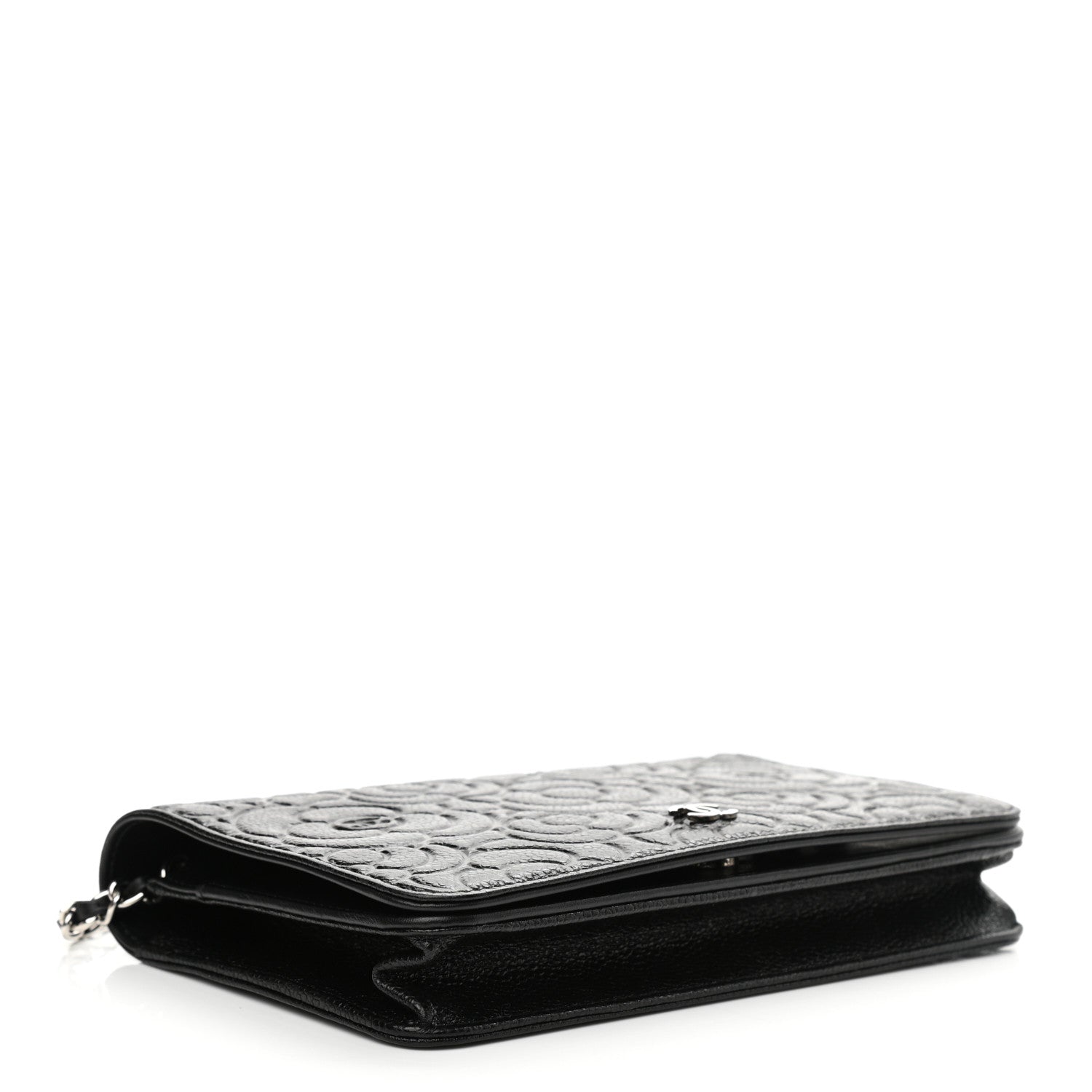 Chanel Caviar Camellia Embossed Wallet On Chain WOC Black 4 of 11