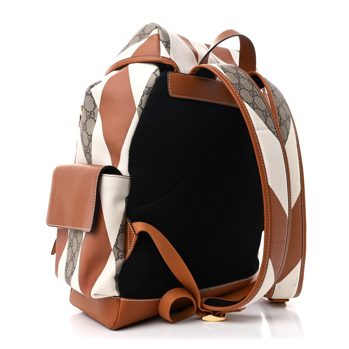 GG Supreme Monogram Calfskin Rhombus Print Medium Ophidia Double Buckle Backpack Beige Ebony Mystic White Hazel Brown