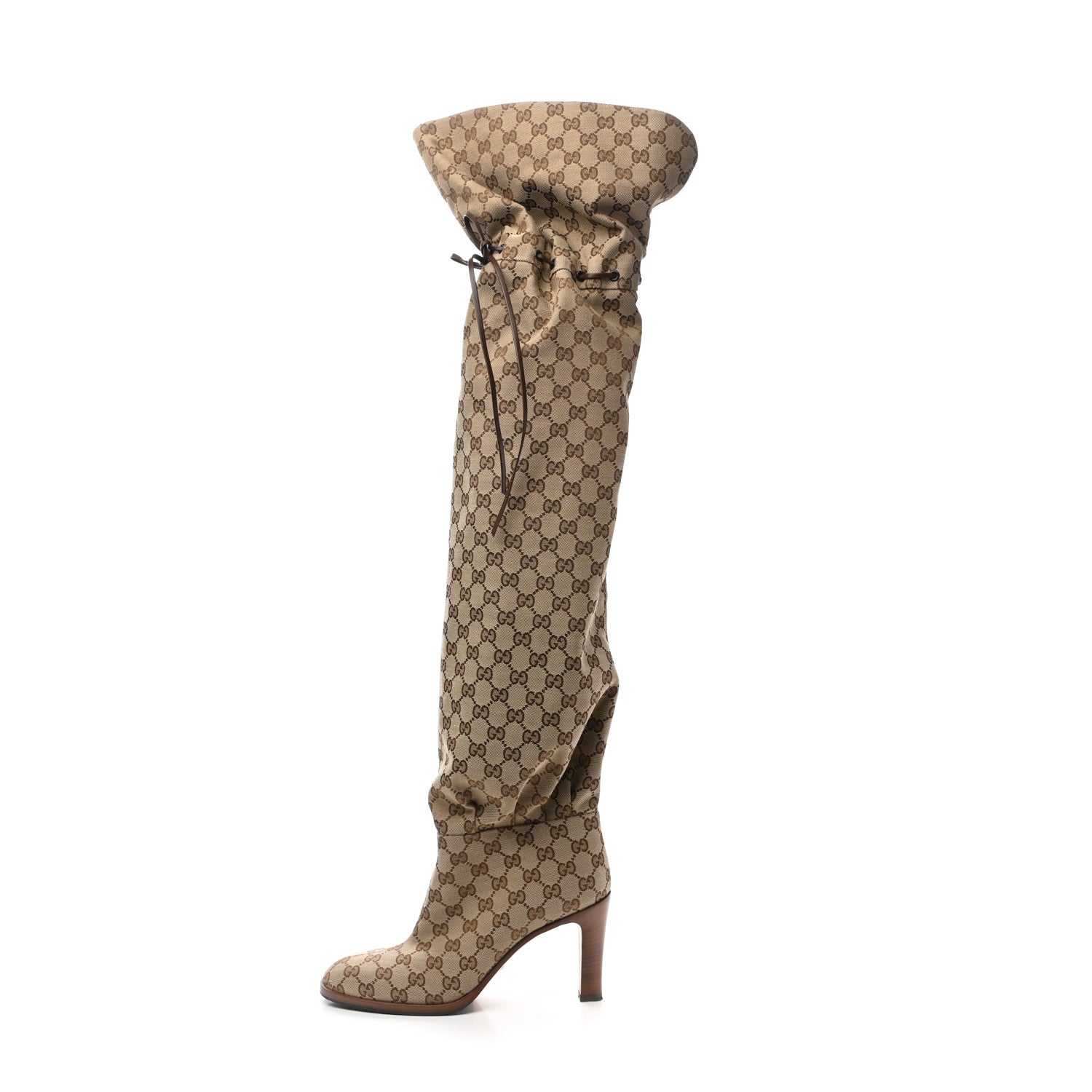 Gucci Monogram Over the Knee Boots 40.5 Beige Ebony 1 of 8