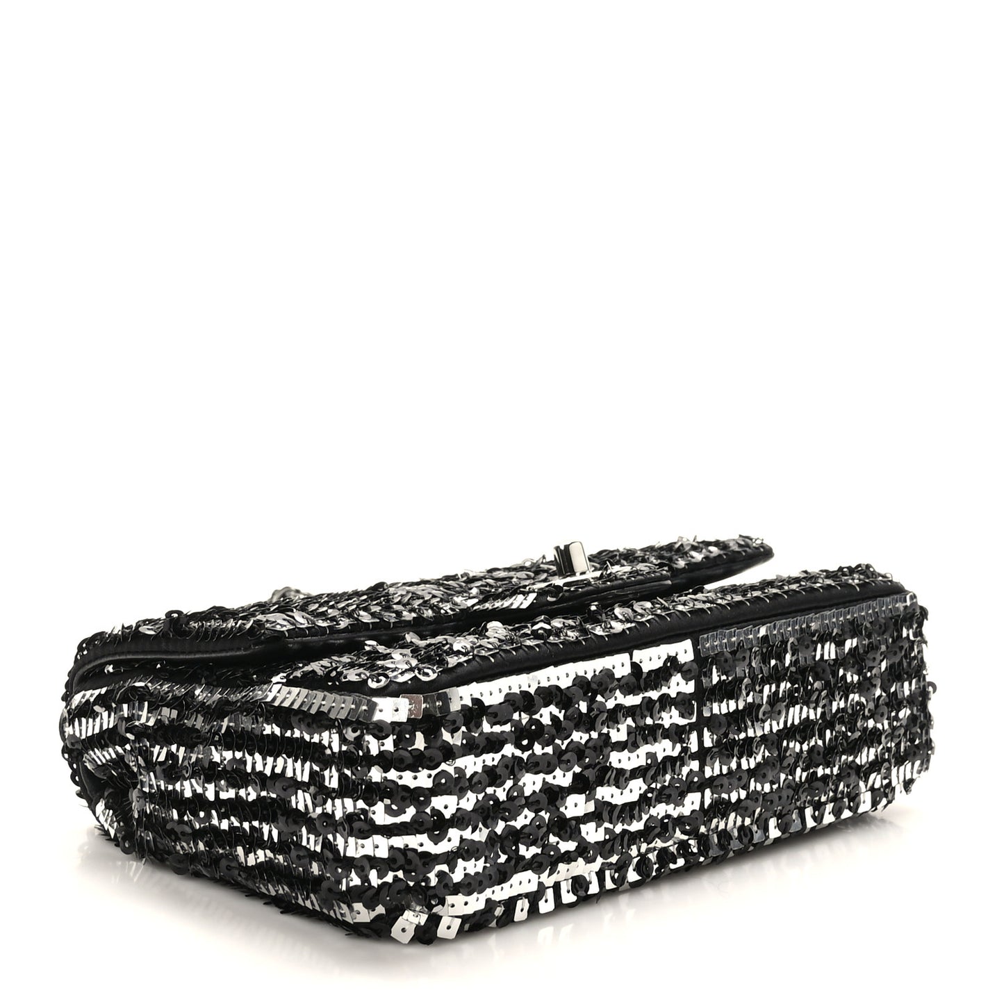 Sequin Lambskin Small Flap Black Silver