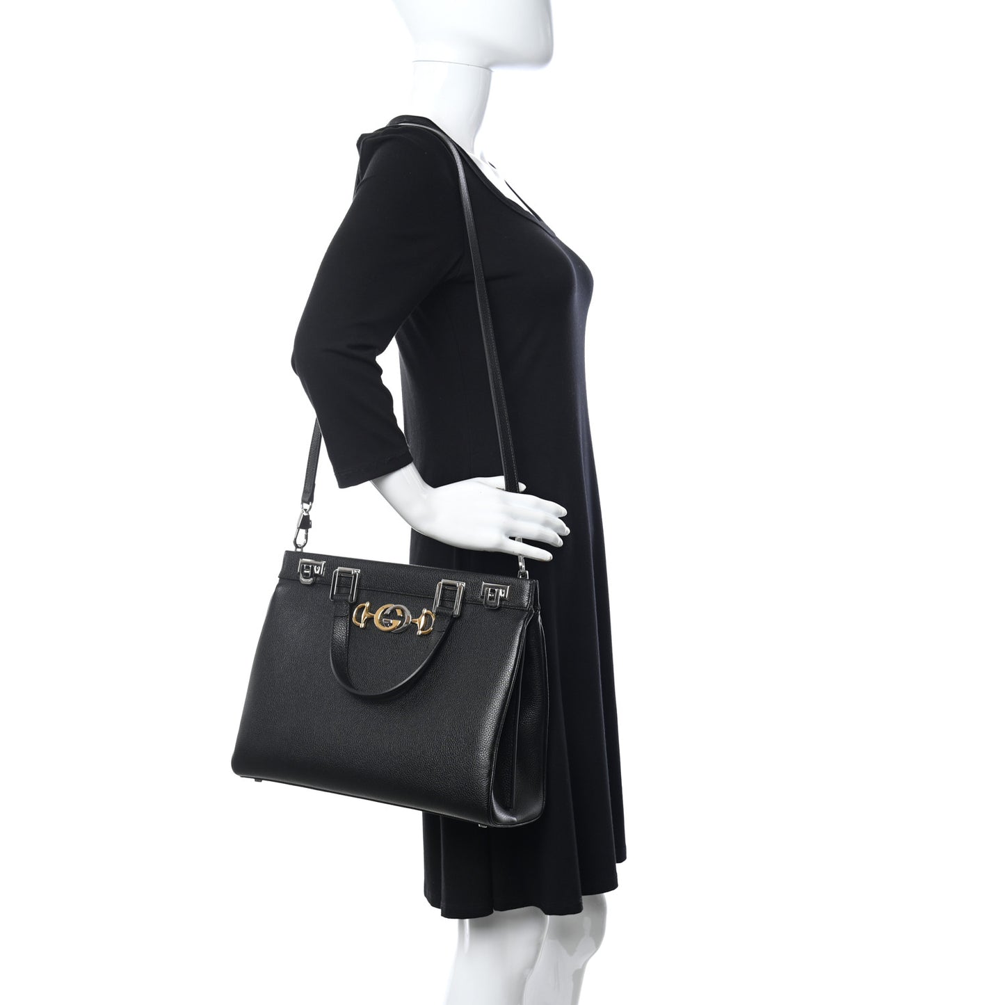 Grainy Calfskin Medium Zumi Top Handle Bag Black