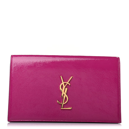 Saint Laurent Textured Patent Classic Monogram Kate Clutch Electric Pink 1 of 8