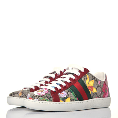 Gucci GG Supreme Monogram Flora Web Womens Ace Sneakers 35 Beige Multicolor Rosso 3 of 8