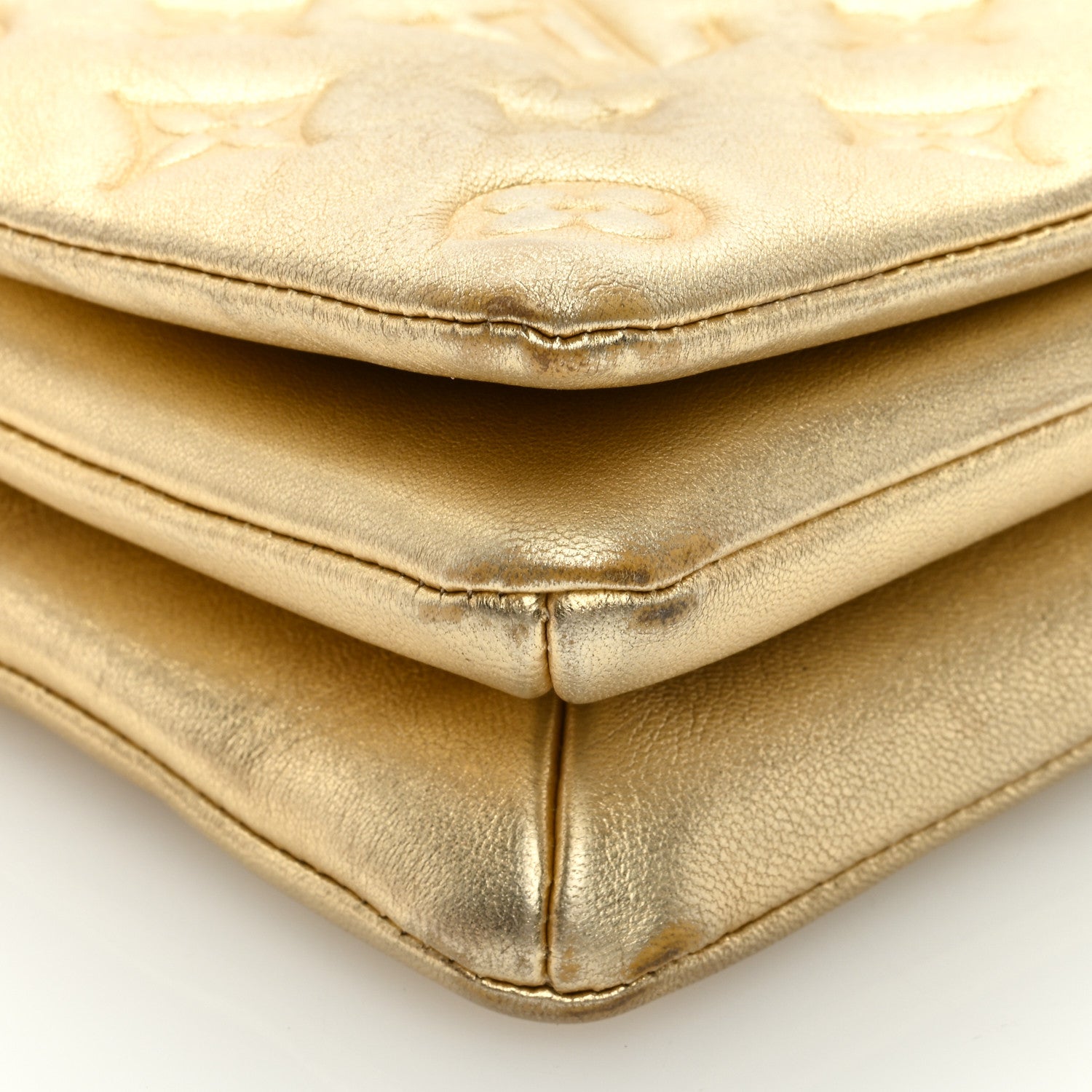 Louis Vuitton Metallic Lambskin Embossed Monogram Pochette Coussin Gold 6 of 10