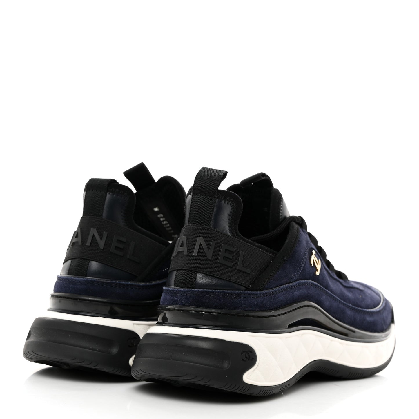 Suede Calfskin Nylon Grosgrain CC Sneakers 38.5 Navy Blue