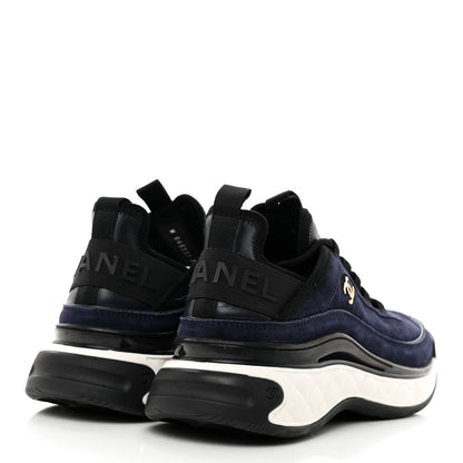 Chanel Suede Calfskin Nylon Grosgrain CC Sneakers 38.5 Navy Blue 4 of 9