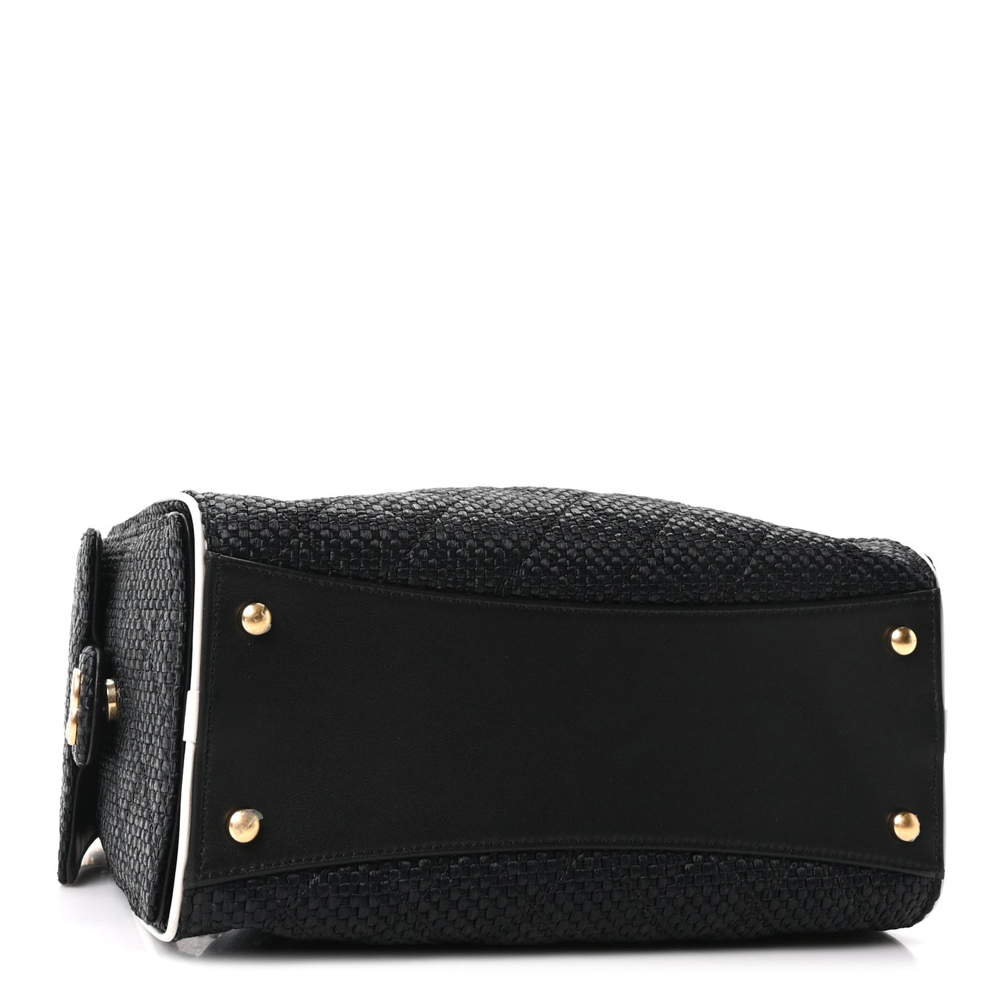 Braided Raffia Calfskin Quilted Small Chanel 25 Handbag Black White