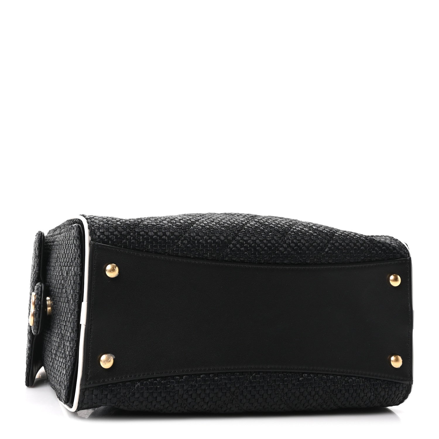 Chanel Braided Raffia Calfskin Quilted Small Chanel 25 Handbag Black White 4 of 11