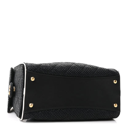 Chanel Braided Raffia Calfskin Quilted Small Chanel 25 Handbag Black White 4 of 11