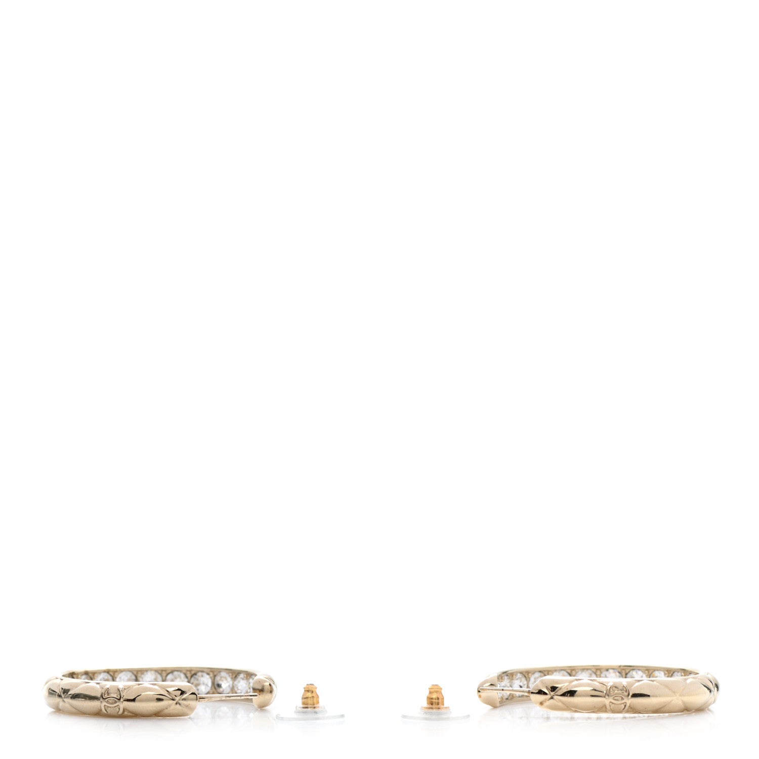 Chanel Metal Quilted CC Hoop Earrings Gold 3 of 5