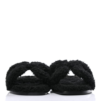 Hermes Woolskin Oran Sandals 35.5 Black 2 of 7