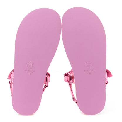 Chanel Metallic Laminated Goatskin Chain Flat Sandals 36 Fuchsia 5 of 8