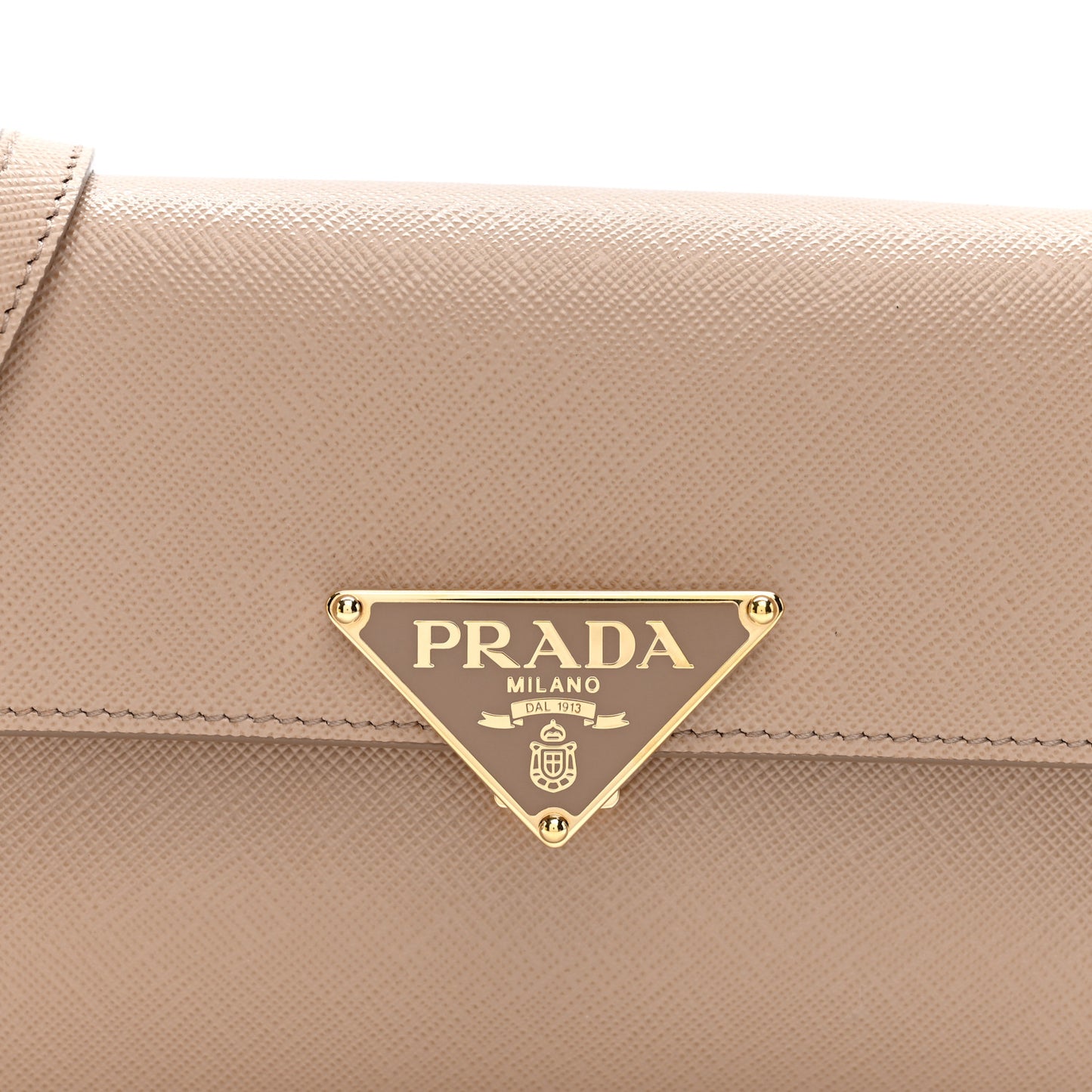 Saffiano Lux Mini Triangle Embleme Flap Shoulder Bag Cammeo