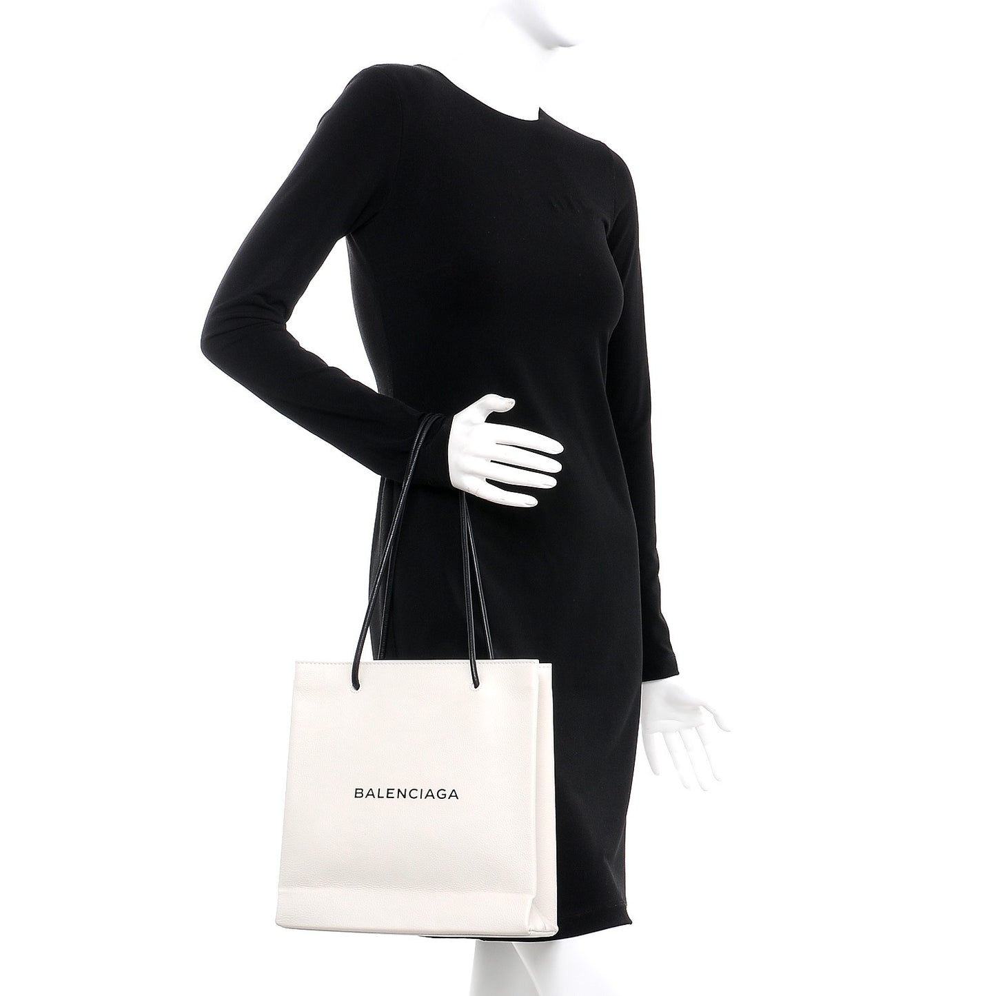 Calfskin Logo Small Shopping Tote White