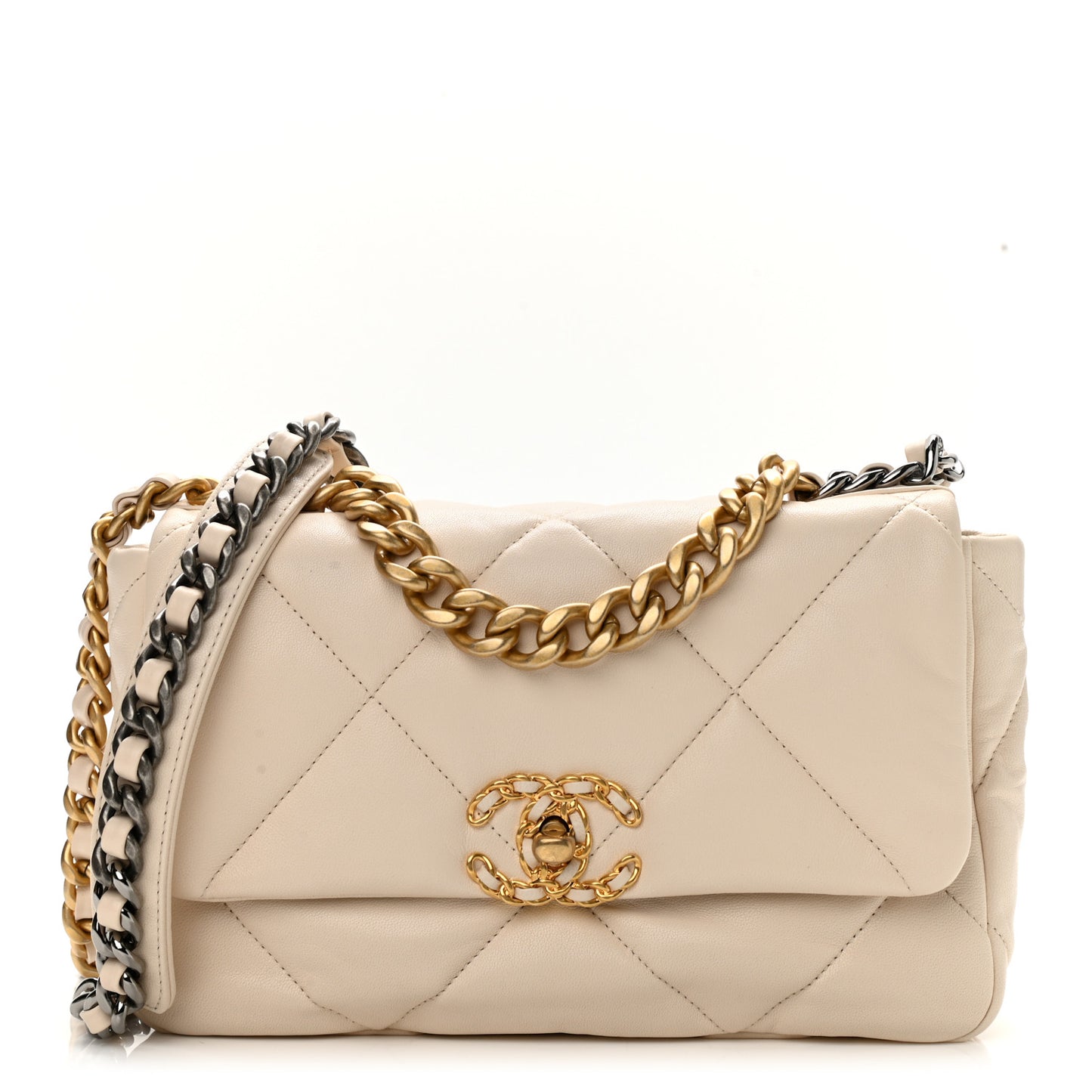 Lambskin Quilted Medium Chanel 19 Flap Light Beige