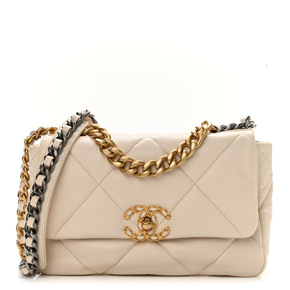 Chanel Lambskin Quilted Medium Chanel 19 Flap Light Beige 1 of 10