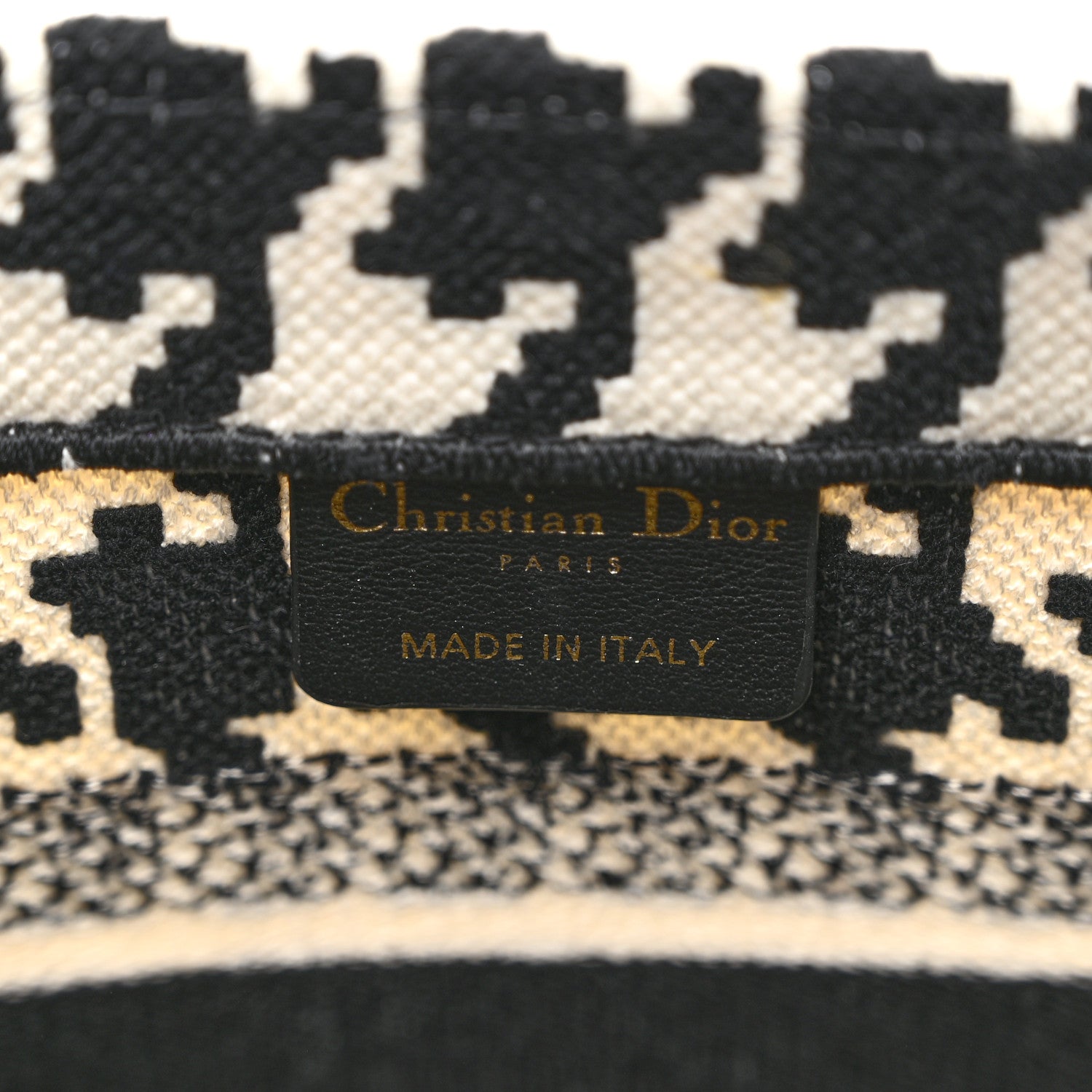 Christian Dior Canvas Houndstooth Embroidered Small Book Tote Black White 6 of 12