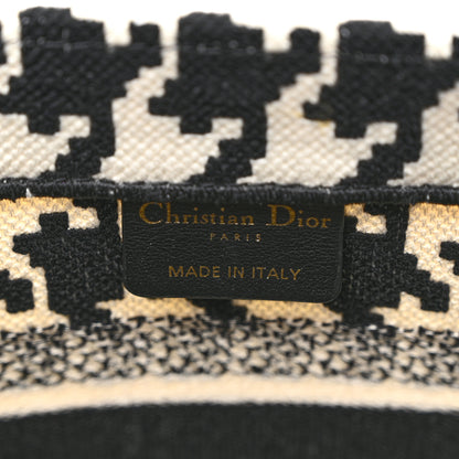 Christian Dior Canvas Houndstooth Embroidered Small Book Tote Black White 6 of 12