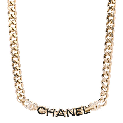 Chanel Enamel Metal Logo Choker Necklace Gold White Black 1 of 7