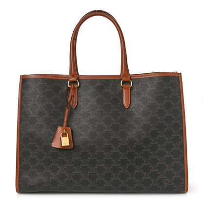Celine Triomphe Canvas Calfskin Horizontal Cabas Tan 1 of 8