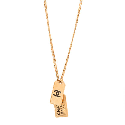 Chanel ID Dog Tag Charm Necklace Gold 1 of 5