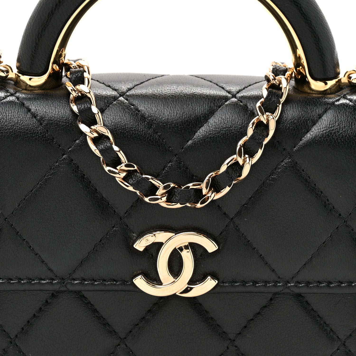 Chanel Lambskin Metal Quilted Top Handle Flap Clutch With Chain Black 8 of 11