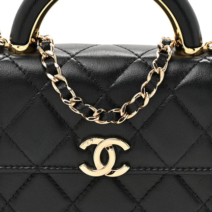 Chanel Lambskin Metal Quilted Top Handle Flap Clutch With Chain Black 8 of 11