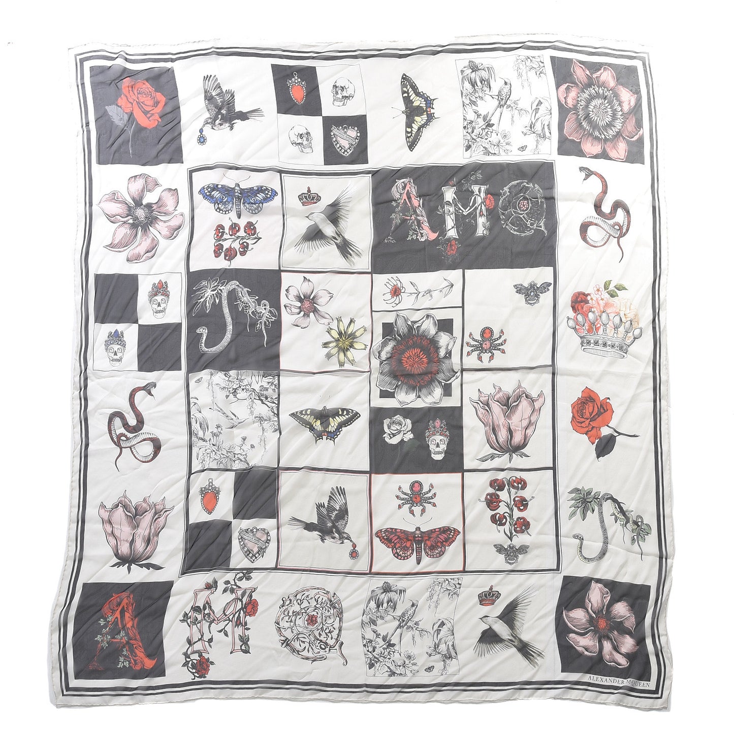 Modal Wool Rose Print Scarf Multicolor