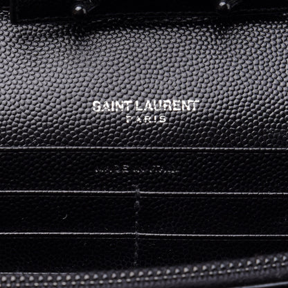 Saint Laurent Grain De Poudre Matelasse Chevron Monogram Chain Wallet Black 6 of 9
