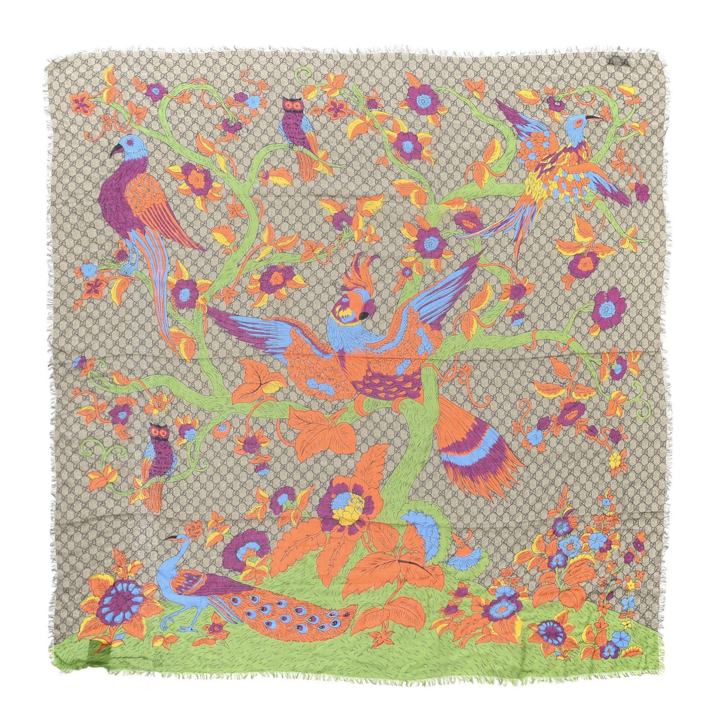 Modal Silk Monogram Jubilee Shawl Scarf Grass Green Light Purple