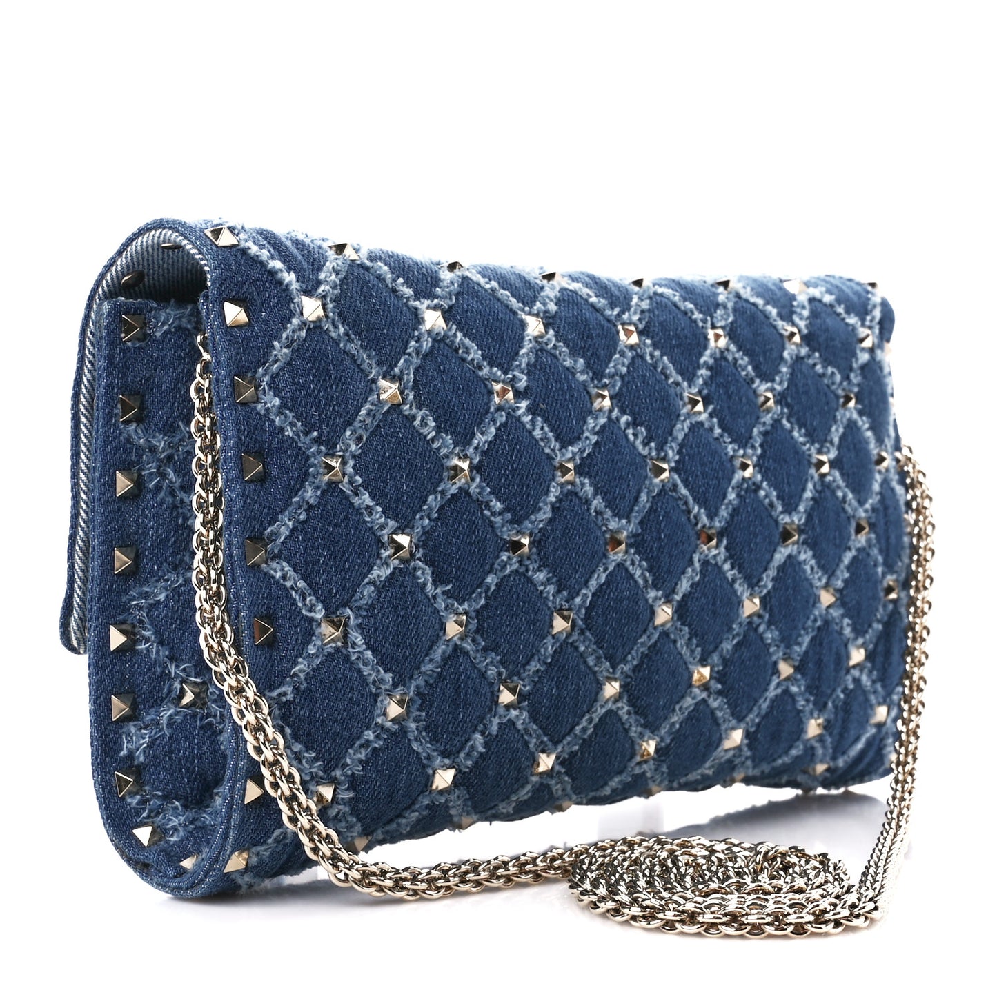 Denim Rockstud Spike Wallet on Chain Blue