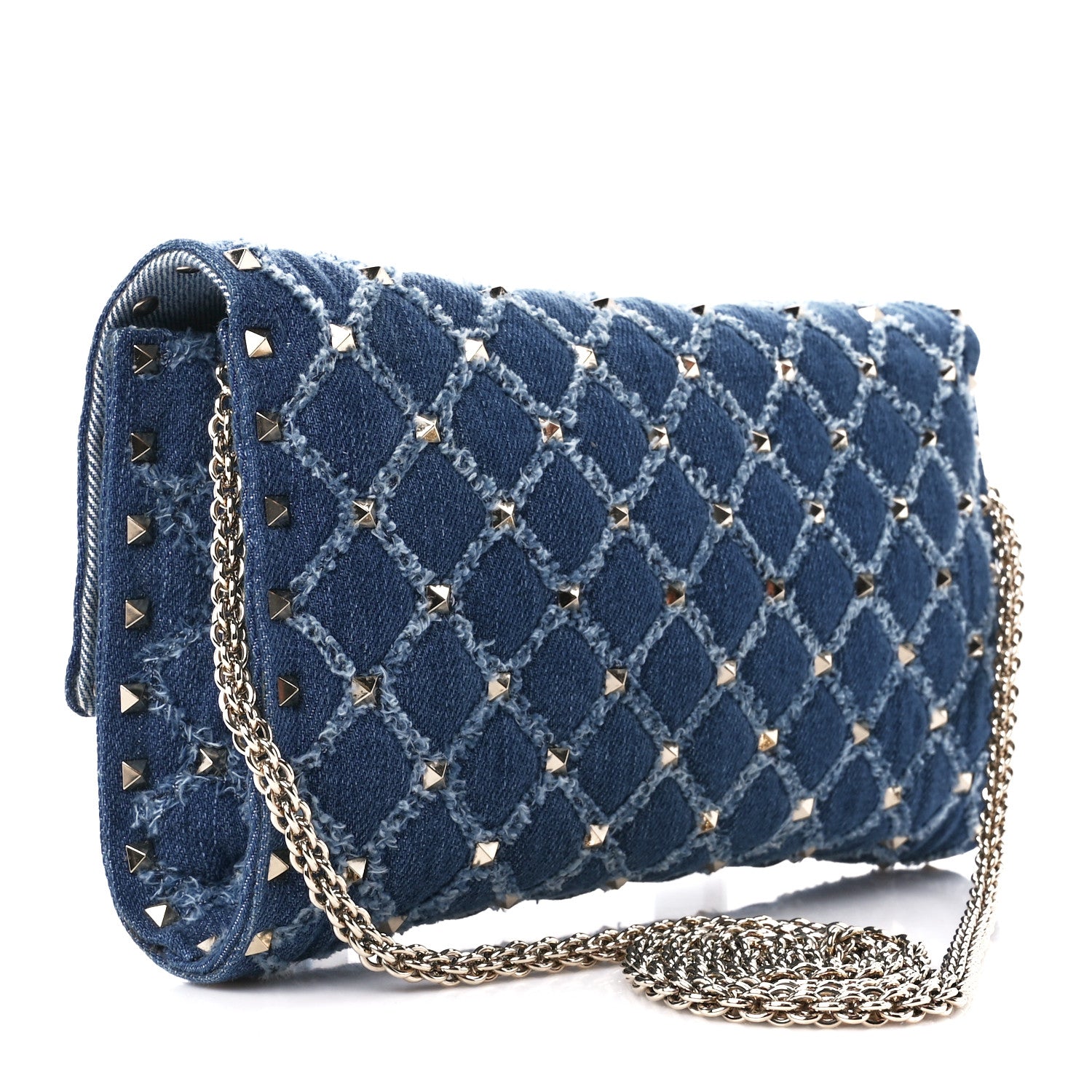 Valentino Garavani Denim Rockstud Spike Wallet on Chain Blue 3 of 11