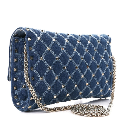 Valentino Garavani Denim Rockstud Spike Wallet on Chain Blue 3 of 11