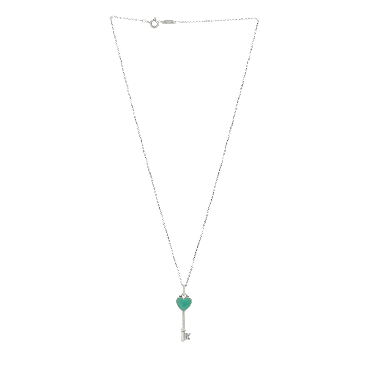 Tiffany Sterling Silver Enamel Heart Key Pendant Necklace Blue 3 of 6