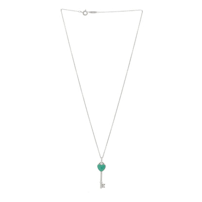 Tiffany Sterling Silver Enamel Heart Key Pendant Necklace Blue 3 of 6