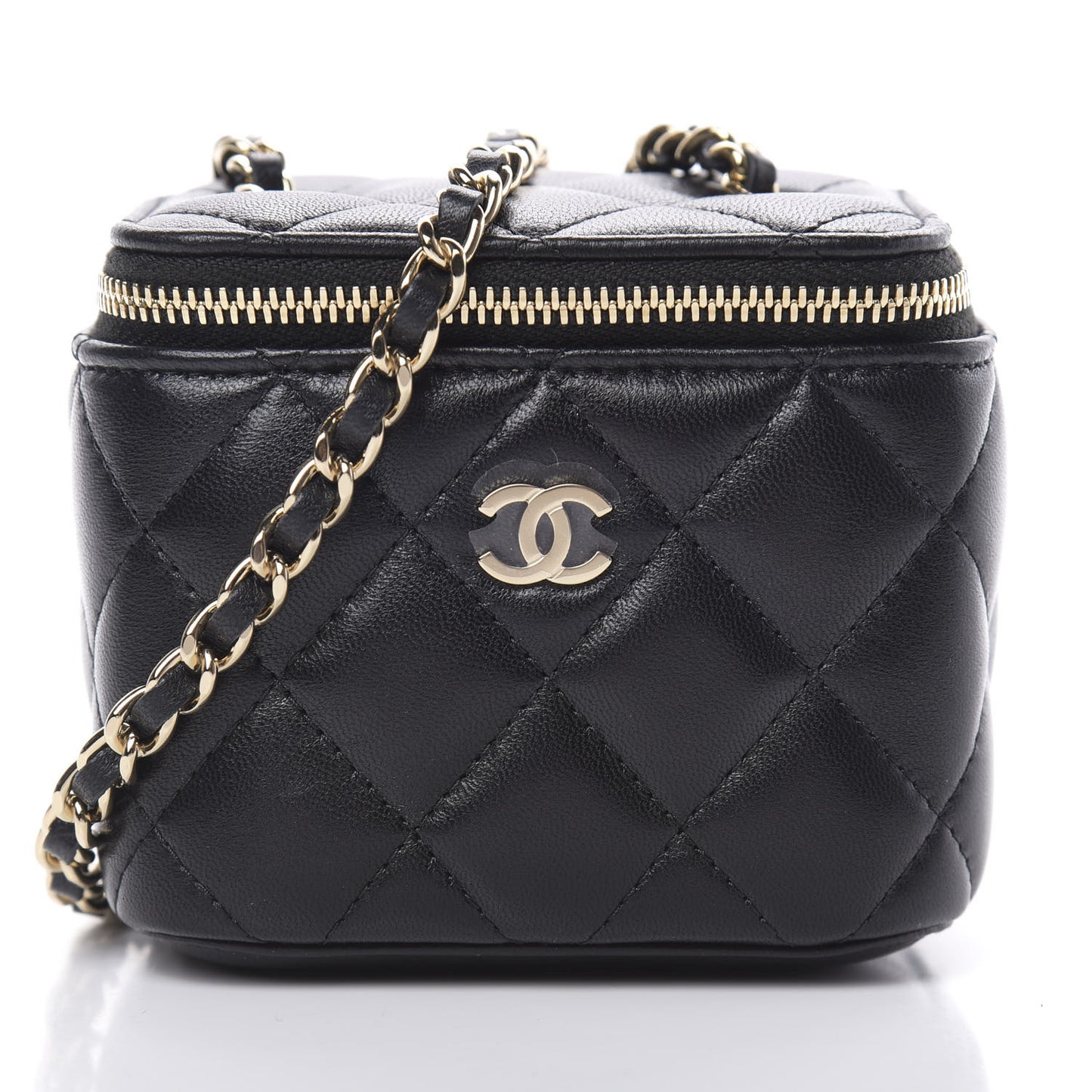Lambskin Quilted Mini Vanity Case With Chain Black