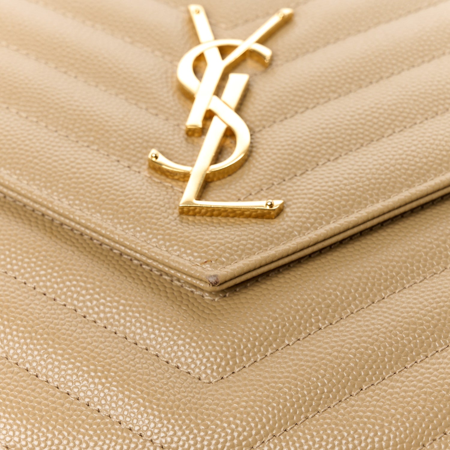Saint Laurent Grain De Poudre Matelasse Chevron Monogram Chain Wallet Dark Latte 11 of 13
