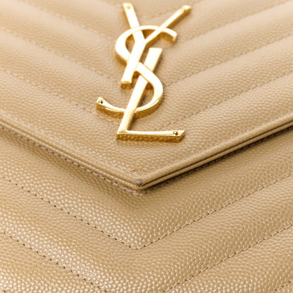 Saint Laurent Grain De Poudre Matelasse Chevron Monogram Chain Wallet Dark Latte 11 of 13