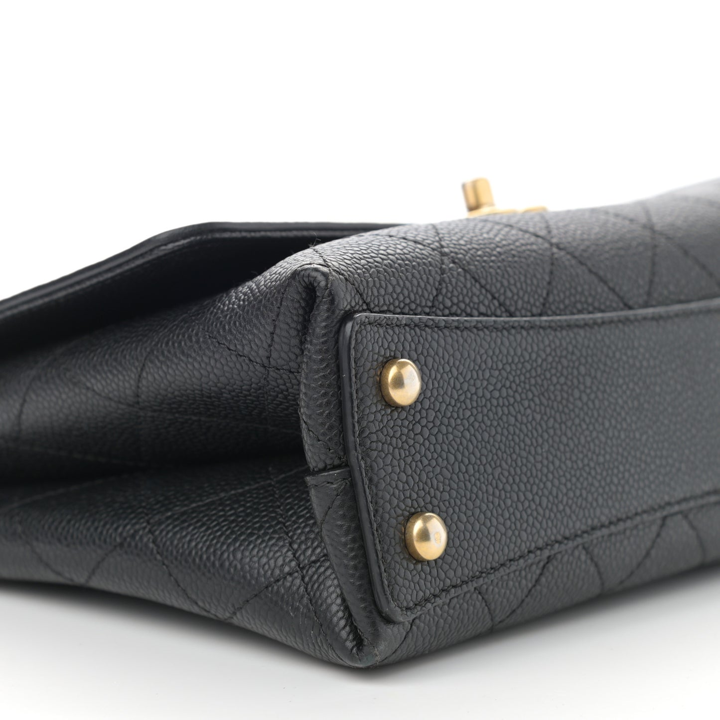 Caviar Diamond Stitched Small Top Handle Flap Black