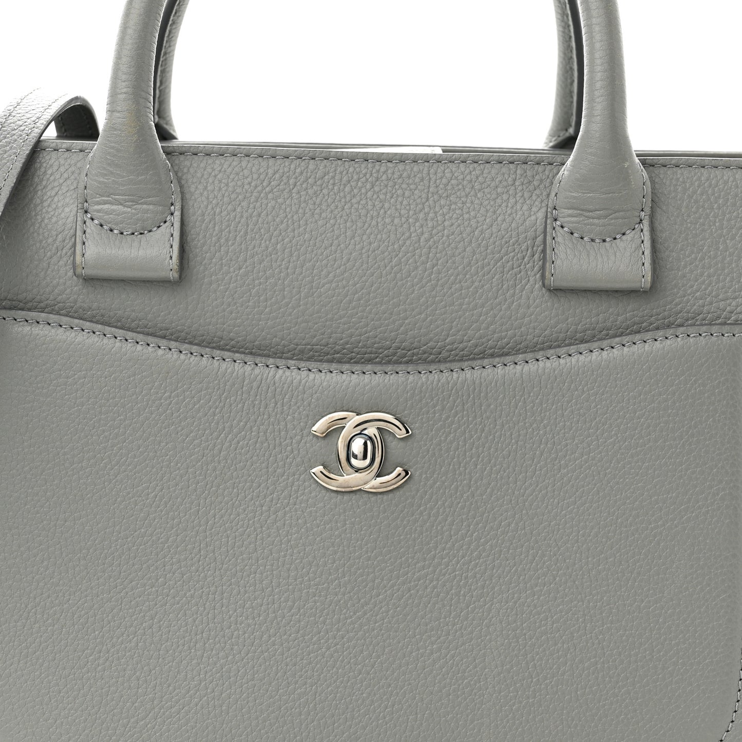 Grained Calfskin Small Neo Executive Shopper Tote Grey