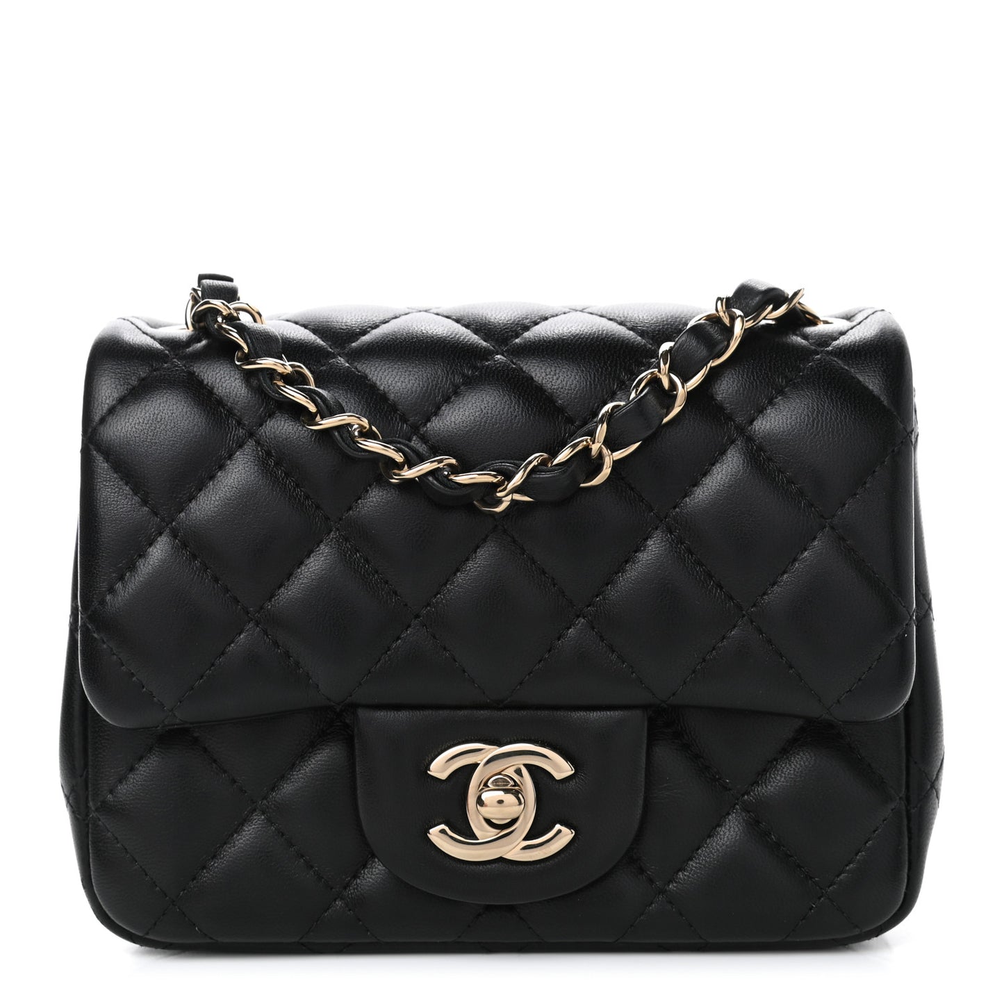 Lambskin Quilted Mini Square Flap Black