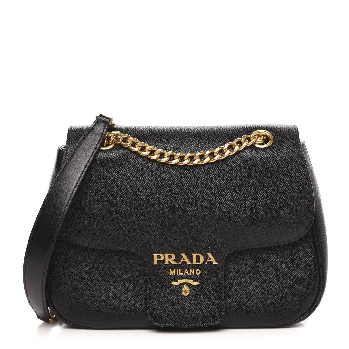 Saffiano Flap Shoulder Bag Black