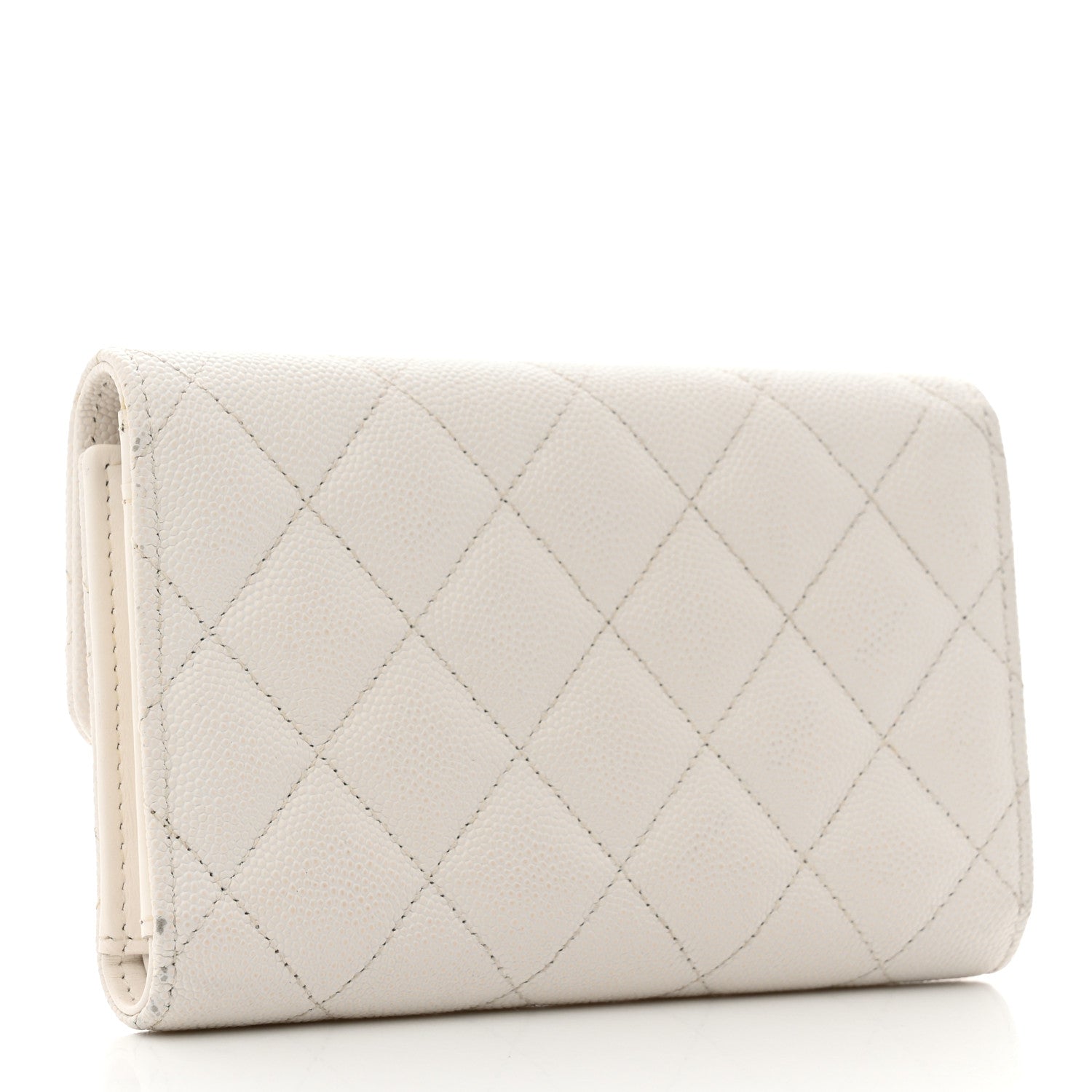 Chanel Caviar Quilted Striated CC Medium Flap Wallet White 3 of 13