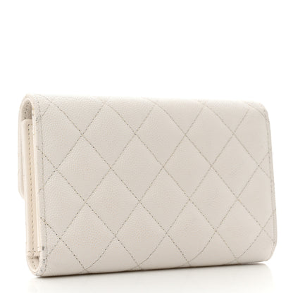 Chanel Caviar Quilted Striated CC Medium Flap Wallet White 3 of 13