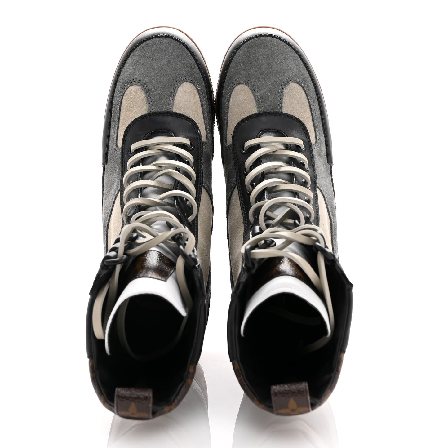 Suede Calfskin Monogram Laureate Platform Desert Boots 37 Grey